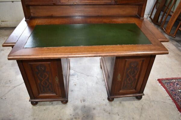 North German Walnut Jugendstil Desk, Large Leather Top Home Office