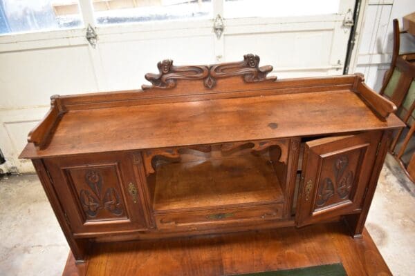 North German Walnut Jugendstil Desk, Large Leather Top Home Office