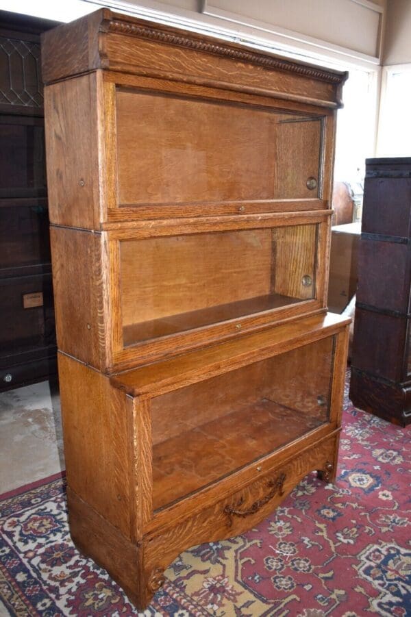 Antique 3 Stack Step Back Tiger Stripe Oak Barrister Lawyer's Bookcase, Display