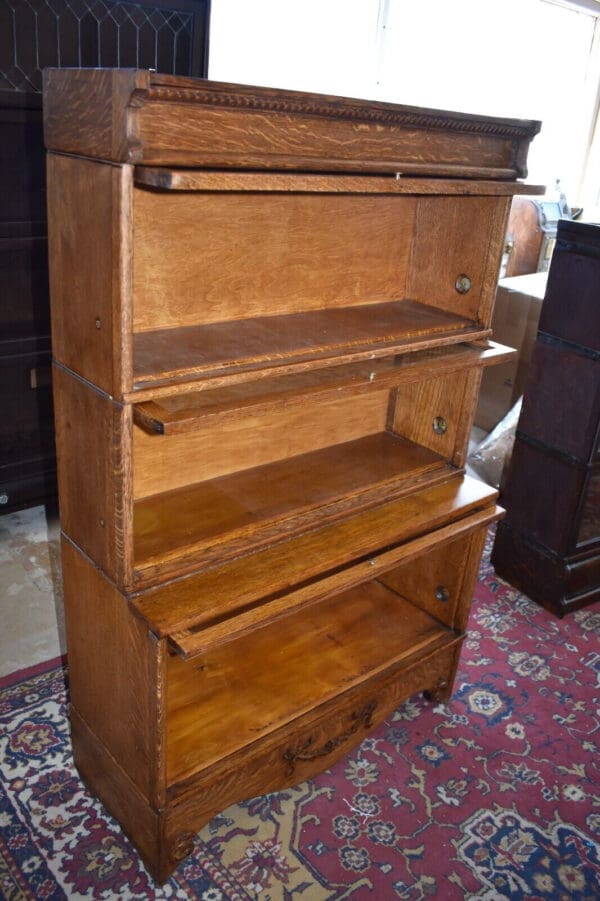 Antique 3 Stack Step Back Tiger Stripe Oak Barrister Lawyer's Bookcase, Display