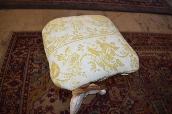 Victorian 19th Century Antique Primitive White Piano Organ Stool, Paw Feet