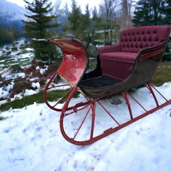 Restored Antique 2 Passenger Horse Drawn Sleigh with Shafts, Red