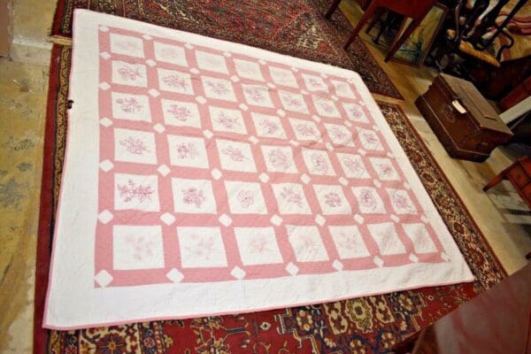 Antique Estate Quilt, hand sewn with Pink floral design Philadelphia