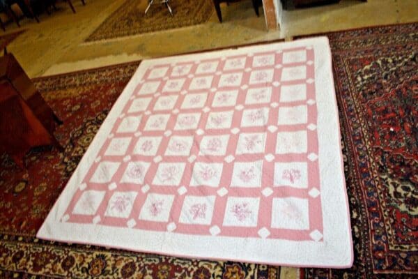 Antique Estate Quilt, hand sewn with Pink floral design Philadelphia