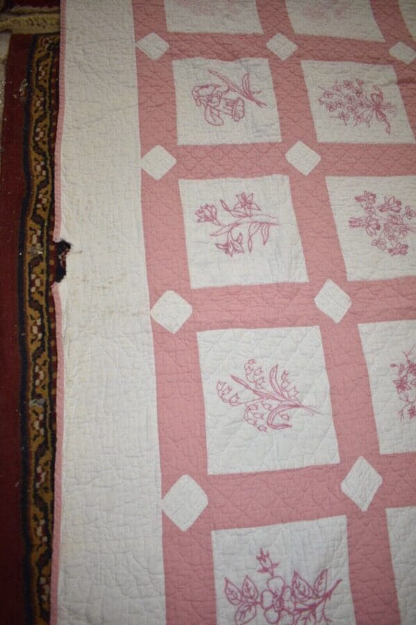 Antique Estate Quilt, hand sewn with Pink floral design Philadelphia