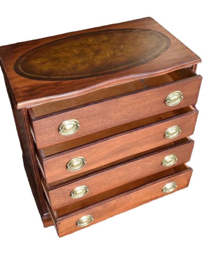 Antique Refinished Leather Top Chest of Drawers, Buffet in Mahogany