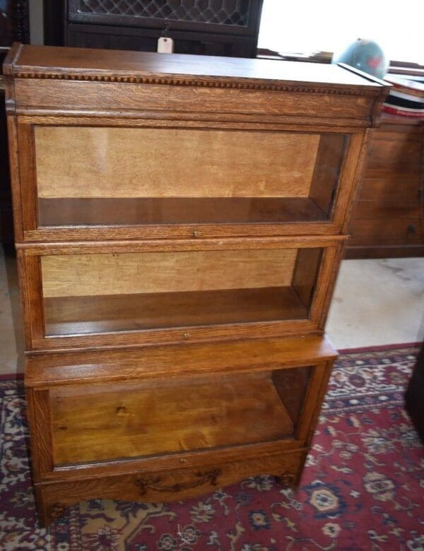 Antique 3 Stack Step Back Tiger Stripe Oak Barrister Lawyer's Bookcase, Display