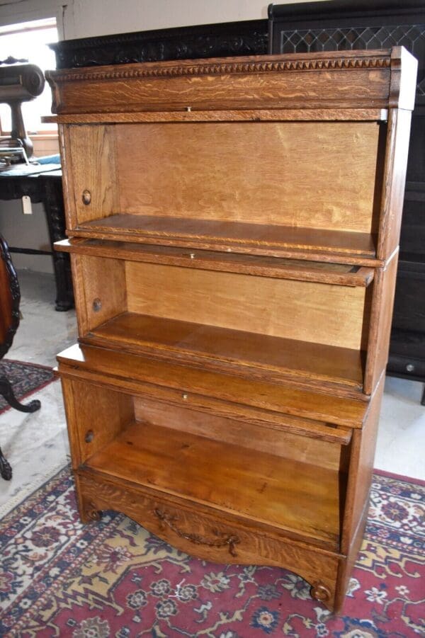 Antique 3 Stack Step Back Tiger Stripe Oak Barrister Lawyer's Bookcase, Display