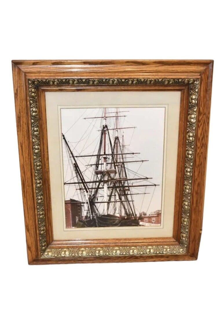 Antique Vintage USS Constitution Framed Ship Nautical Print