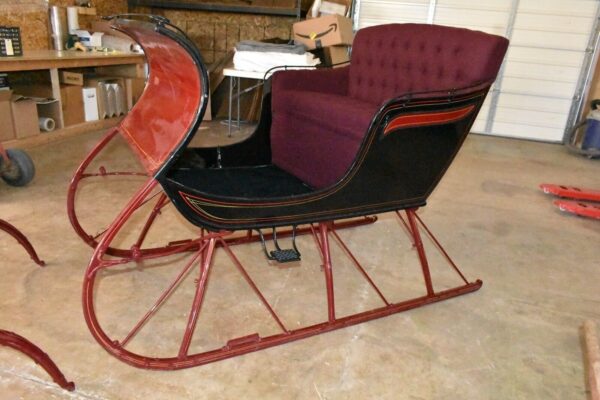 Restored Antique 2 Passenger Horse Drawn Sleigh with Shafts, Red