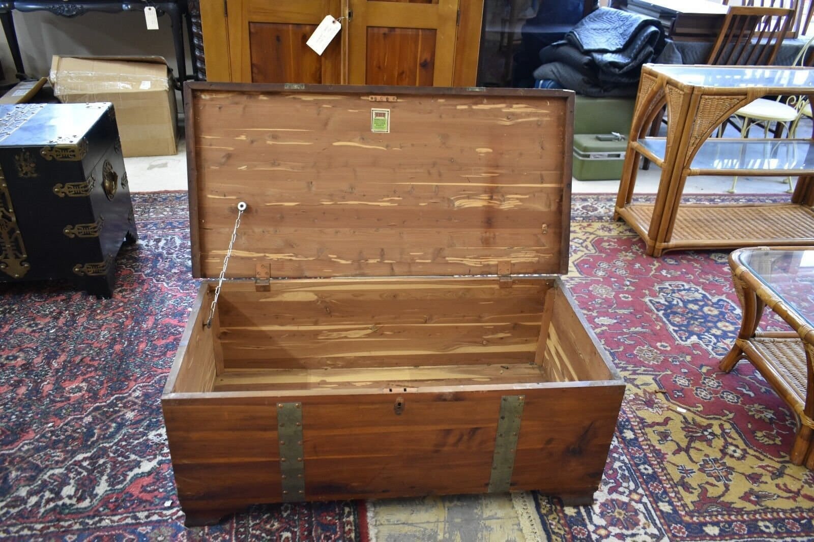 Antique Solid Red Cedar Vintage Chest with Metal Straps, by E.T. Burrowes Co.