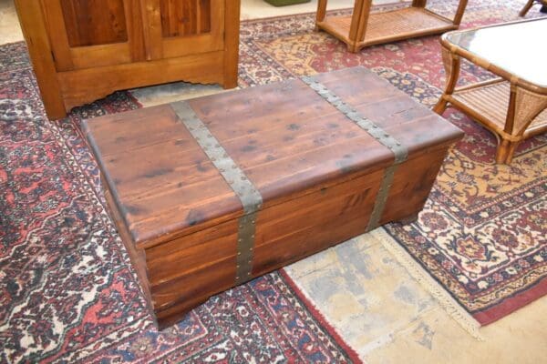 Antique Solid Red Cedar Vintage Chest with Metal Straps, by E.T. Burrowes Co.