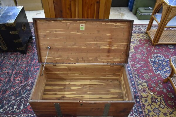 Antique Solid Red Cedar Vintage Chest with Metal Straps, by E.T. Burrowes Co.