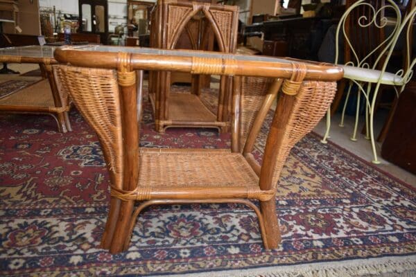 Bamboo Wicker Parlor Set, 4 Pieces, Coffee Table Side Tables