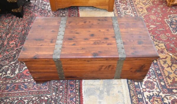 Antique Solid Red Cedar Vintage Chest with Metal Straps, by E.T. Burrowes Co.