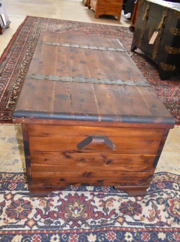 Antique Solid Red Cedar Vintage Chest with Metal Straps, by E.T. Burrowes Co.