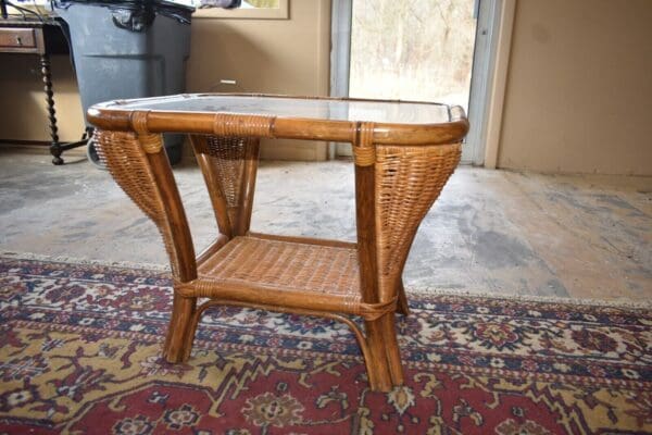 Bamboo Wicker Parlor Set, 4 Pieces, Coffee Table Side Tables