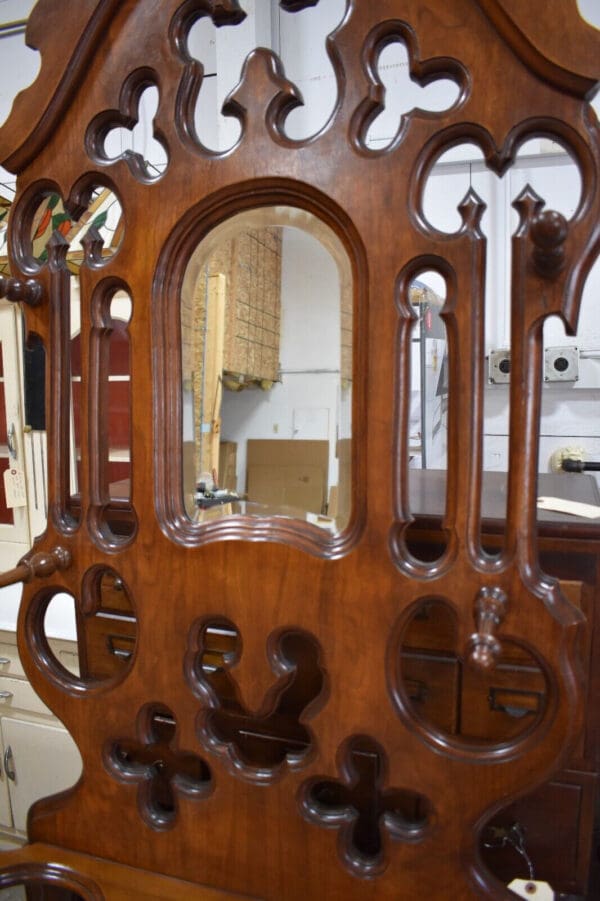 Antique Refinished Walnut Victorian Hall Tree & Mirror