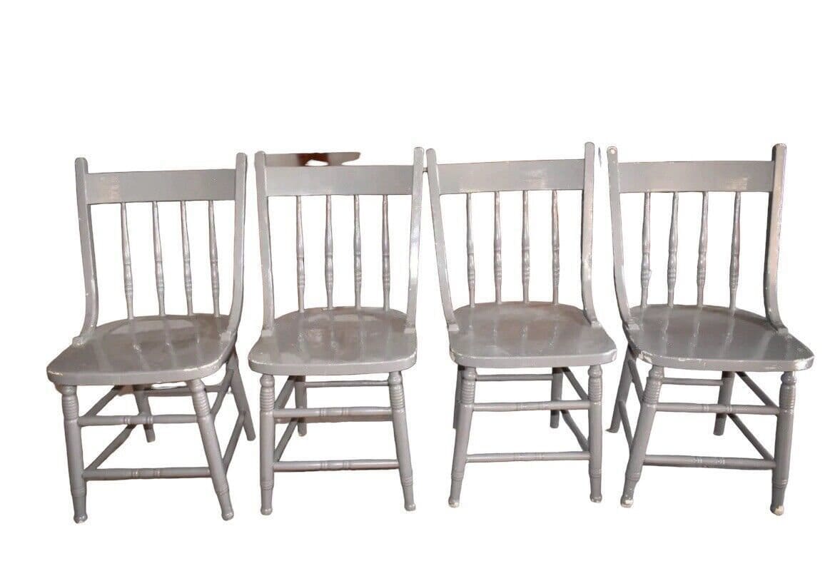 Vintage Gray Dining Side Chairs, Set of 4