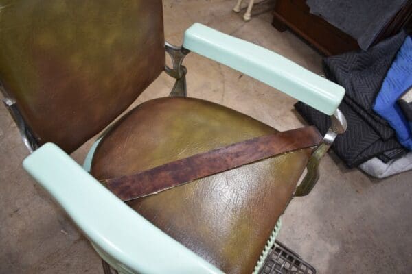 Vintage Koken Barber Chair, Green Porcelain & Brown Leather