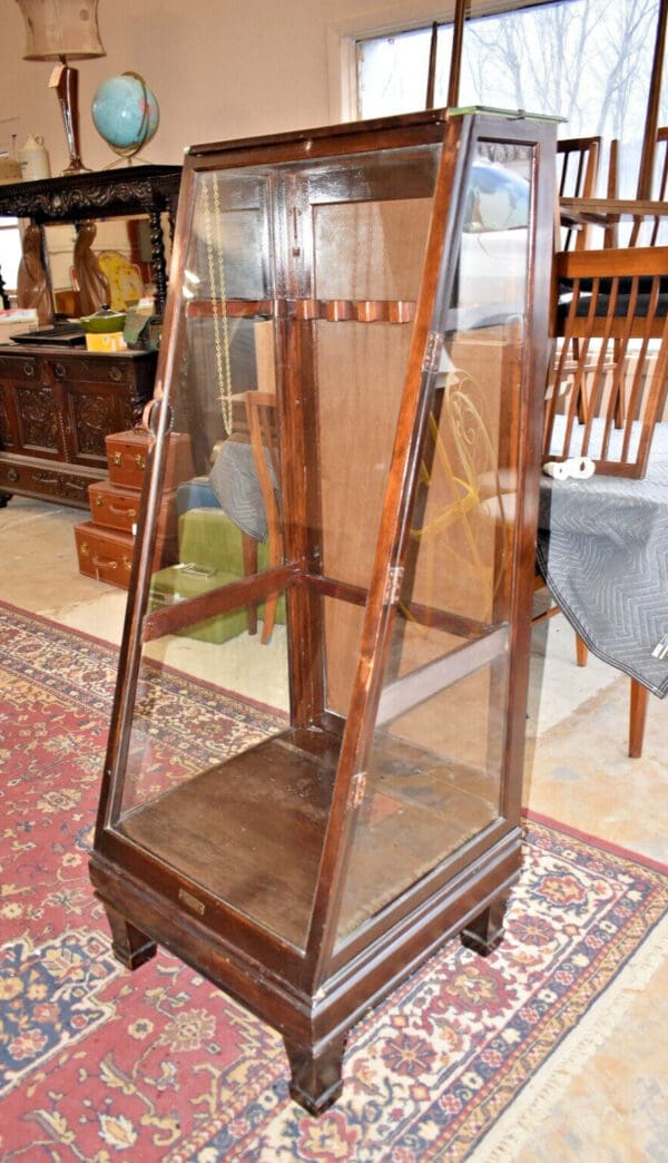 Columbus Show Case Antique Slant Front Glass Display Case Cabinet, Gun Cabinet