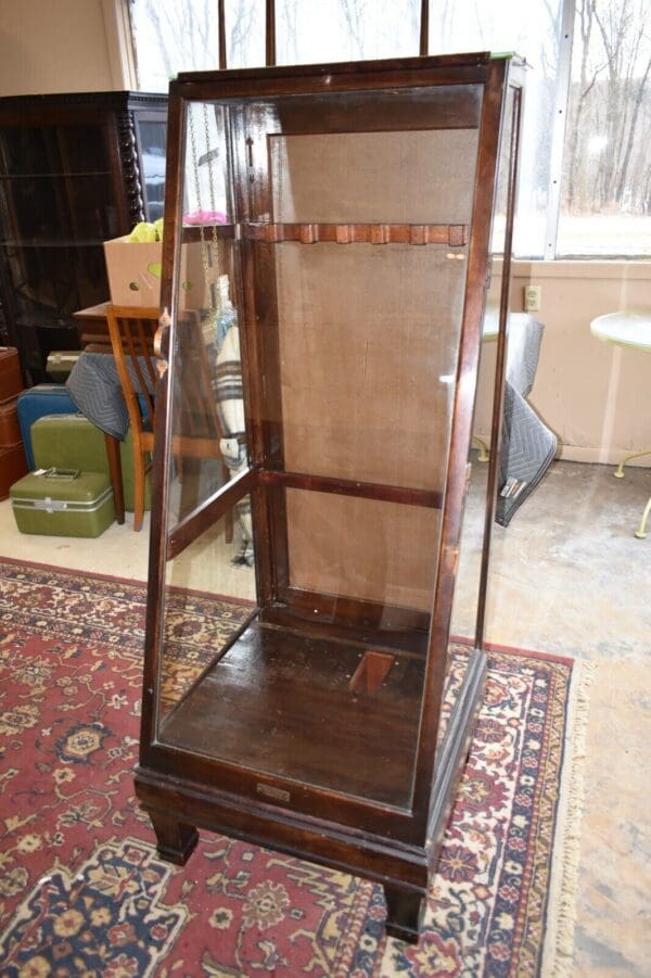 Columbus Show Case Antique Slant Front Glass Display Case Cabinet, Gun Cabinet