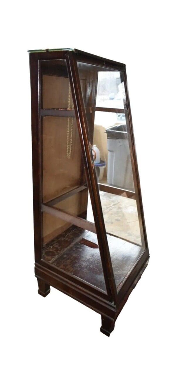 Columbus Show Case Antique Slant Front Glass Display Case Cabinet, Gun Cabinet