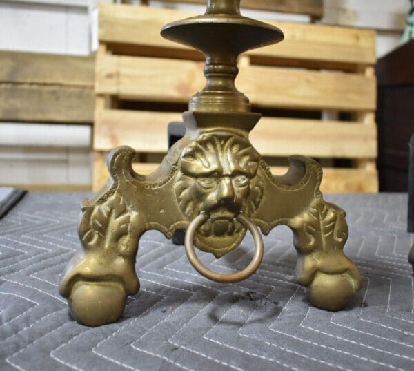 Antique Brass Fireplace Andirons, a Pair