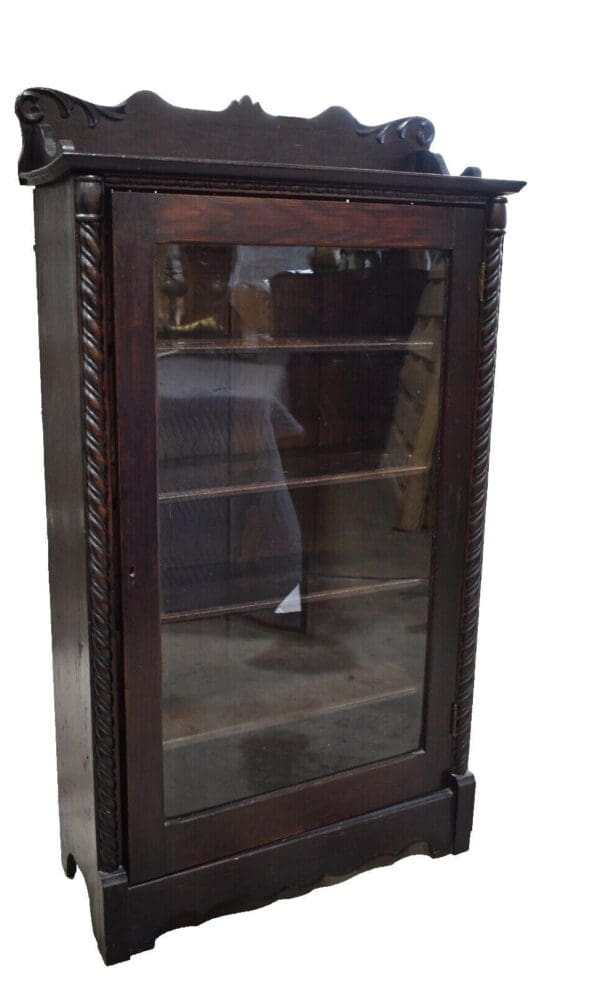 Antique Oak Single Door Bookcase, Display Cabinet