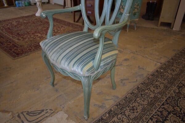 Vintage Mid Century Blue Velvet Striped Dining Antique Armchair