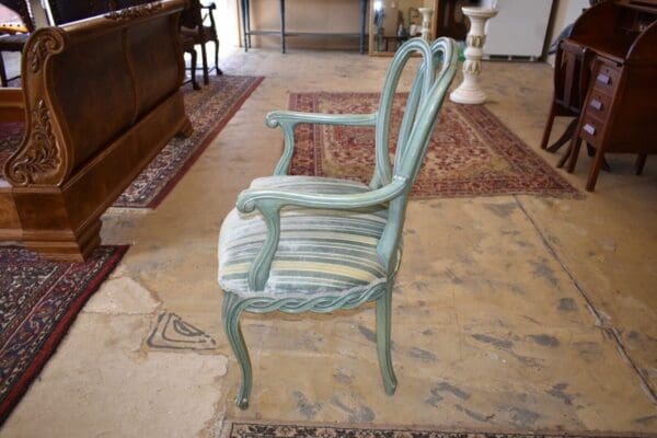 Vintage Mid Century Blue Velvet Striped Dining Antique Armchair