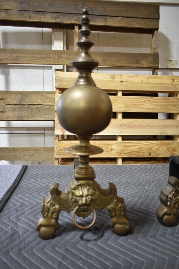 Antique Brass Fireplace Andirons, a Pair