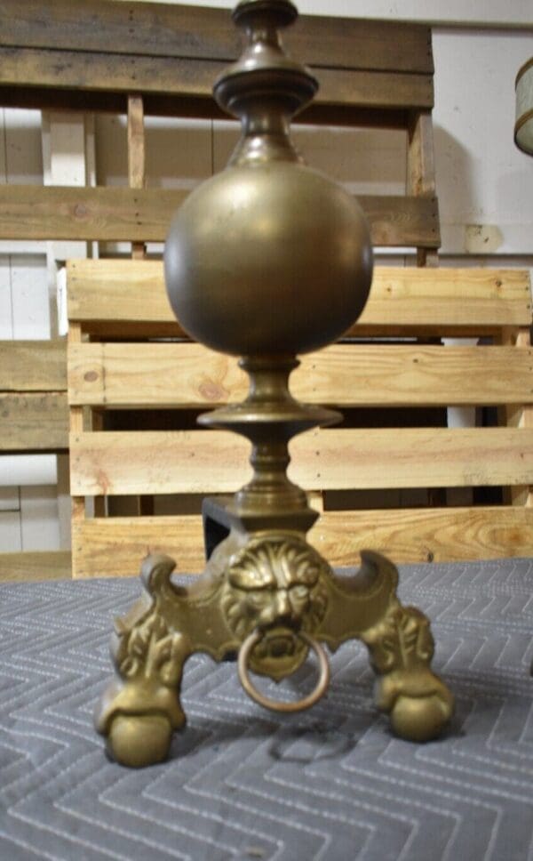 Antique Brass Fireplace Andirons, a Pair