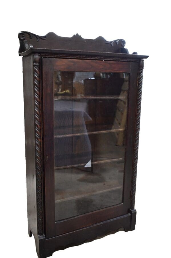 Antique Oak Single Door Bookcase, Display Cabinet