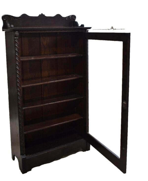 Antique Oak Single Door Bookcase, Display Cabinet