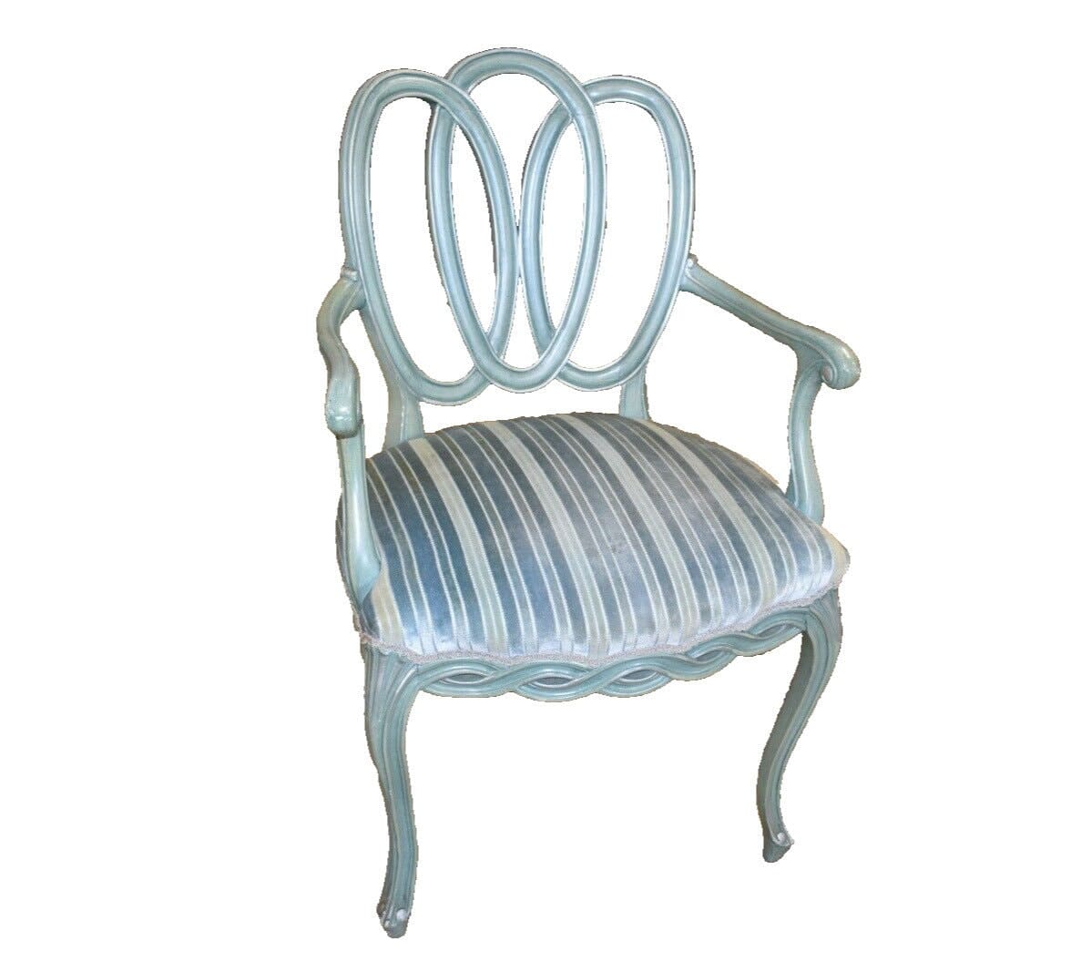 Vintage Mid Century Blue Velvet Striped Dining Antique Armchair