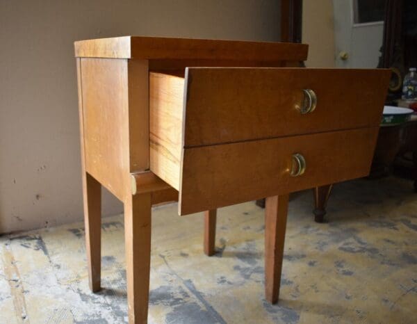 Mid Century Birdseye Maple Bedroom Nightstand, End Table