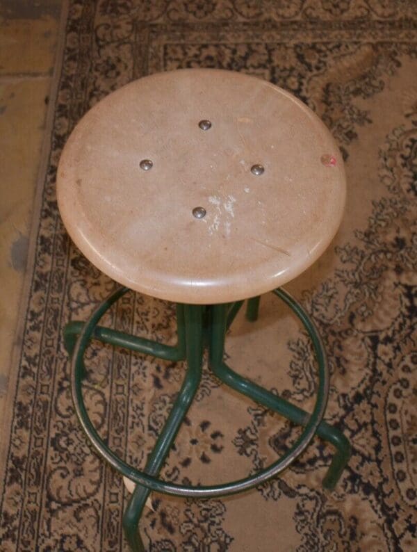 1983 Vintage Industrial Adjustable Green Metal Pub Stool, Chair