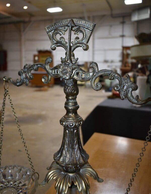 Mid Century Solid Brass Scale with Cut Glass Trays