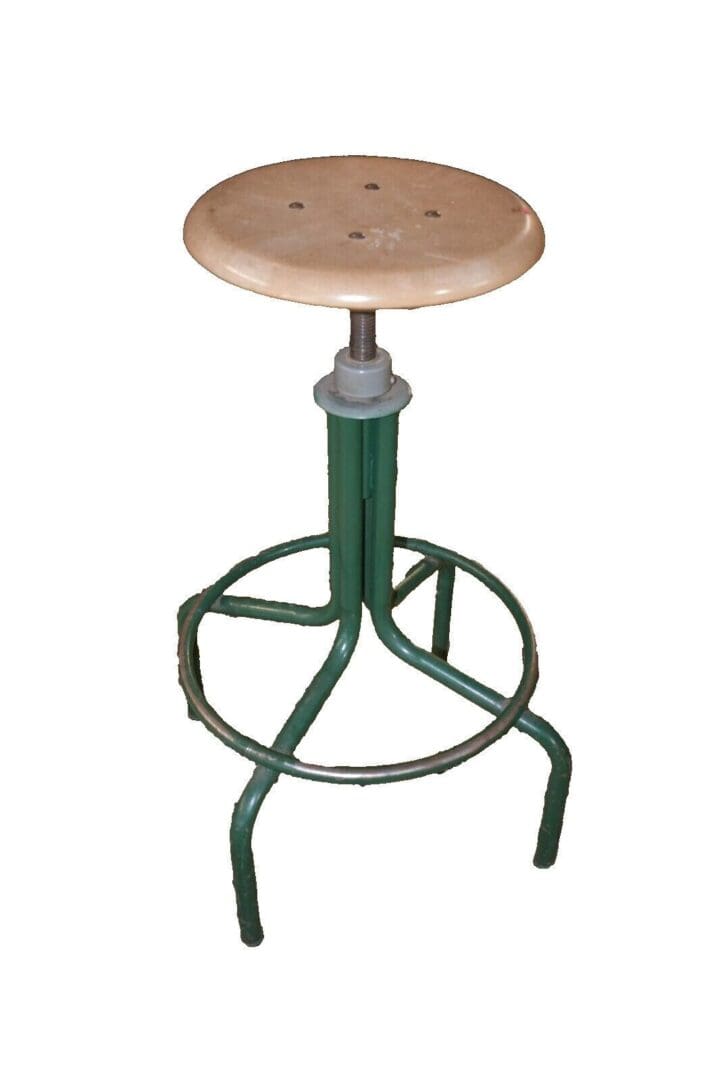 1983 Vintage Industrial Adjustable Green Metal Pub Stool, Chair