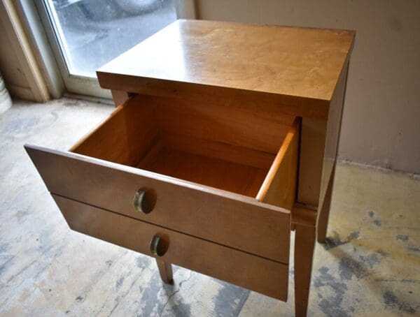 Mid Century Birdseye Maple Bedroom Nightstand, End Table