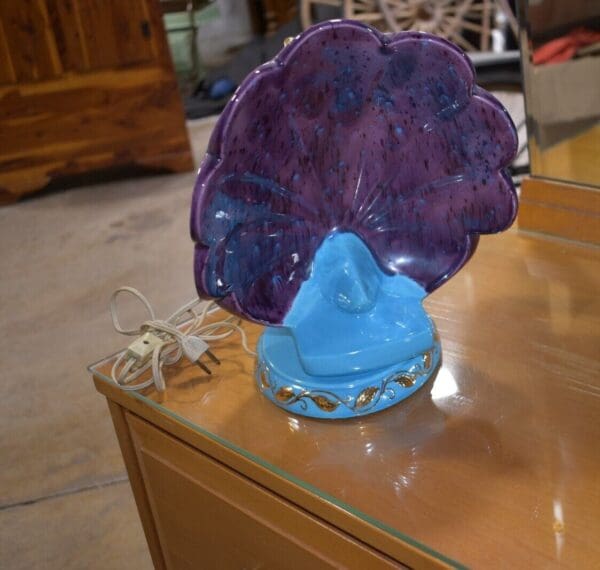 Mid Century Blue Table Peacock Lamp