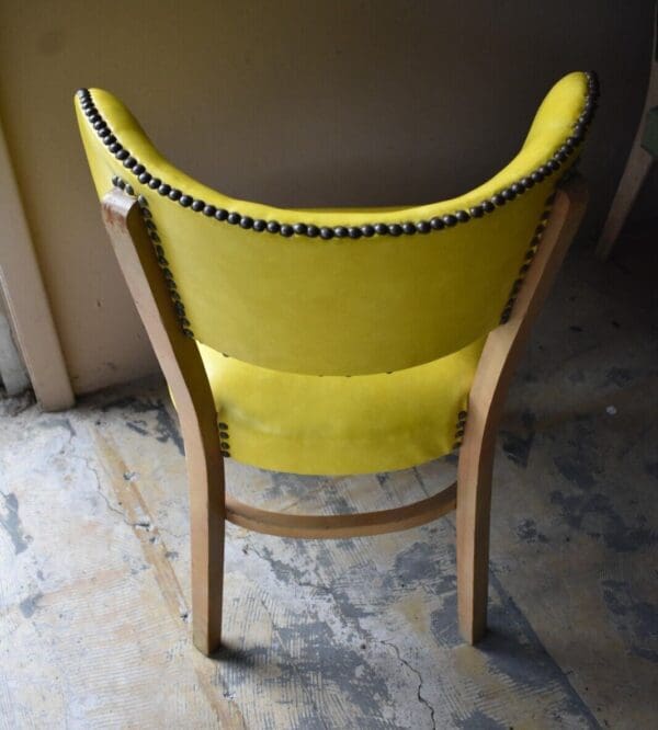 Mid Century Modern Yellow Vinyl Upholstered Wood Side Chair