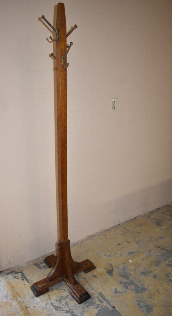 Antique Oak Coat Hat Rack, Stand