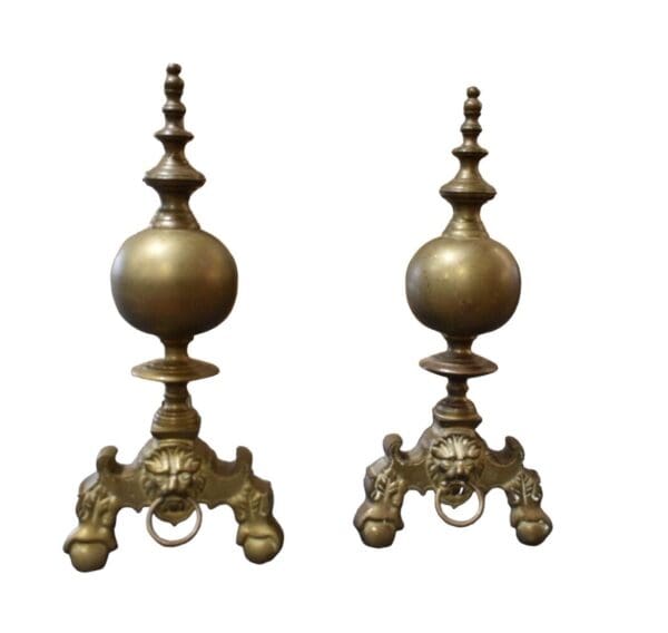 Antique Brass Fireplace Andirons, a Pair