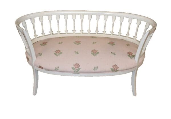 Vintage Oval White Painted Arrow Back Settle, Bench