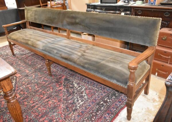 Antique RailRoad Station Large Green Upholstered Wood Bench