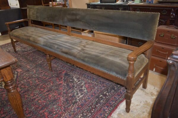 Antique RailRoad Station Large Green Upholstered Wood Bench