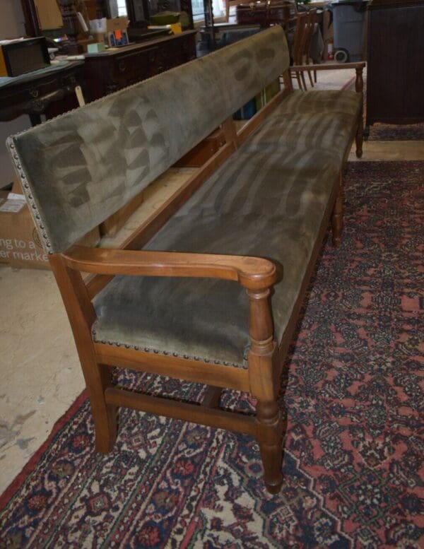 Antique RailRoad Station Large Green Upholstered Wood Bench