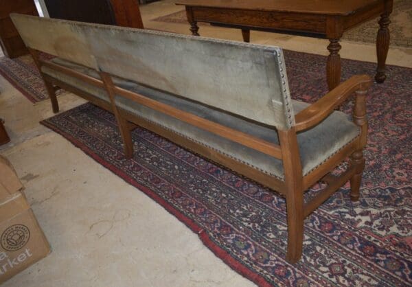 Antique RailRoad Station Large Green Upholstered Wood Bench